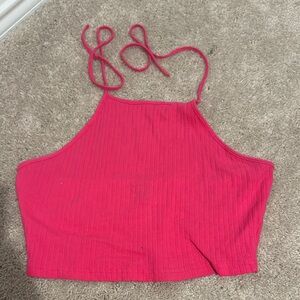 SHEIN Pink Ribbed Crop Tank Top